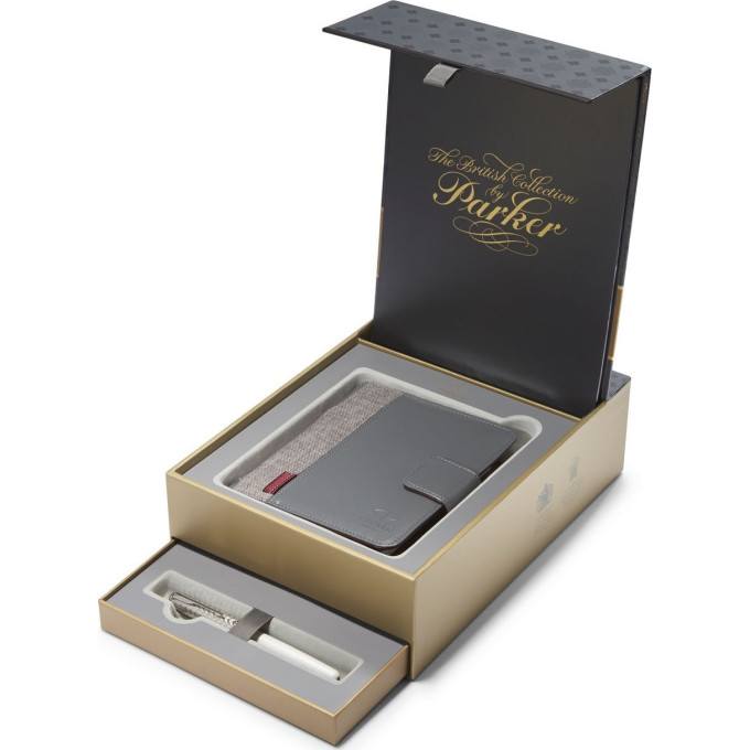 Подарочный набор PARKER: Ручка перьевая PREMIUM SONNET METAL & PEARL CT с блокнотом и органайзером 1978406